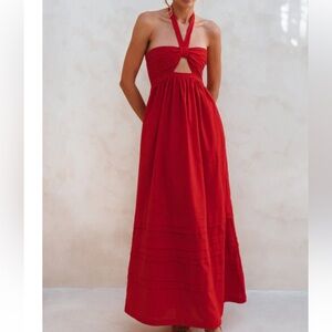 Balielf Red Halter Maxi Dress - Elegant Summer Evening Gown retails $195